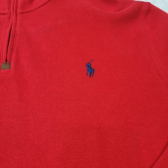 Polo Ralph Lauren Sweater Men's Size L Red Pullover Sweatshirt Quarter Zip Pony - Picture 2 of 11